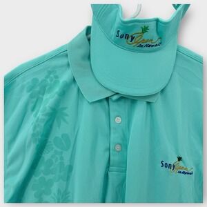 Sony Open Hawaii‎ Polo Shirt Visor Combo Mens XL Light Blue Golf Performance Hat